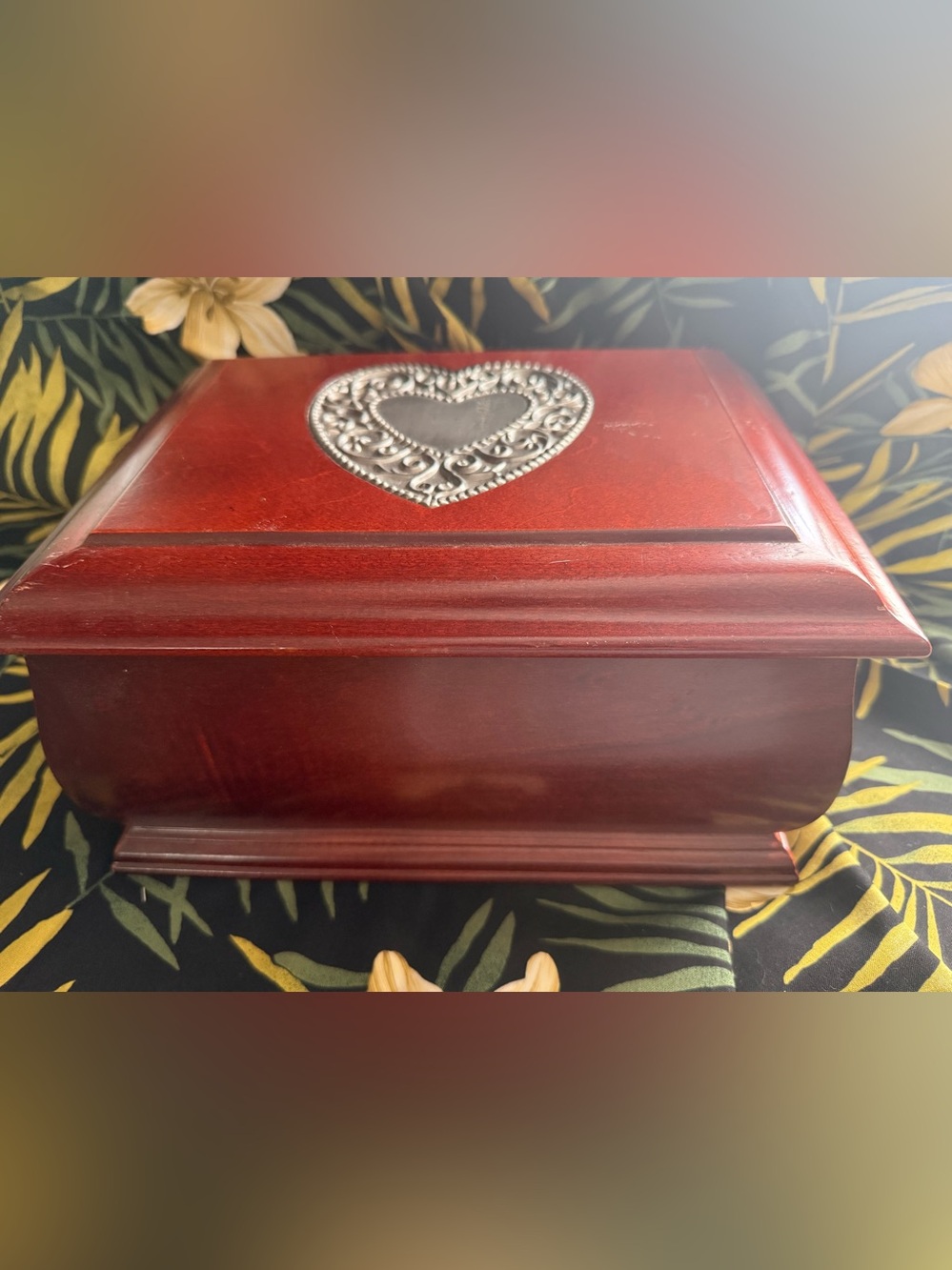 Classic Red Wooden Keepsake/Jewelry Box with Silver Heart Accent
